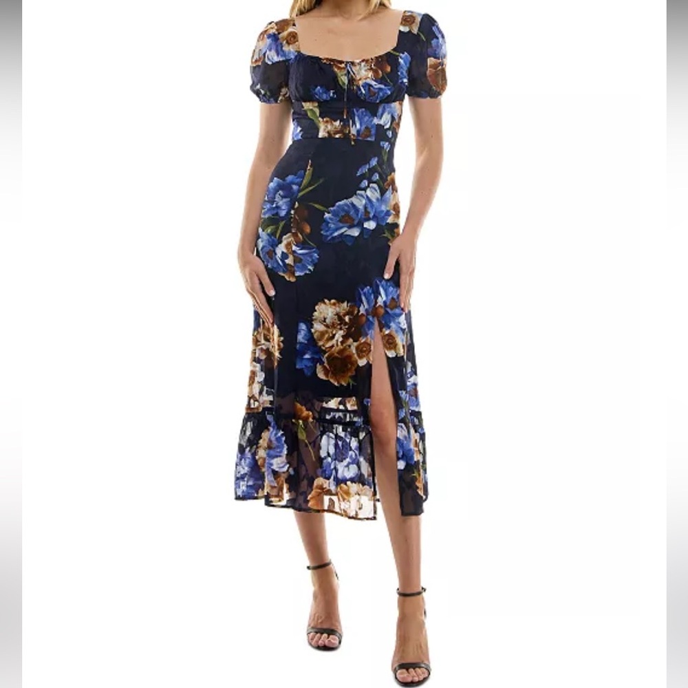 BCX Blue Floral Midi Dress